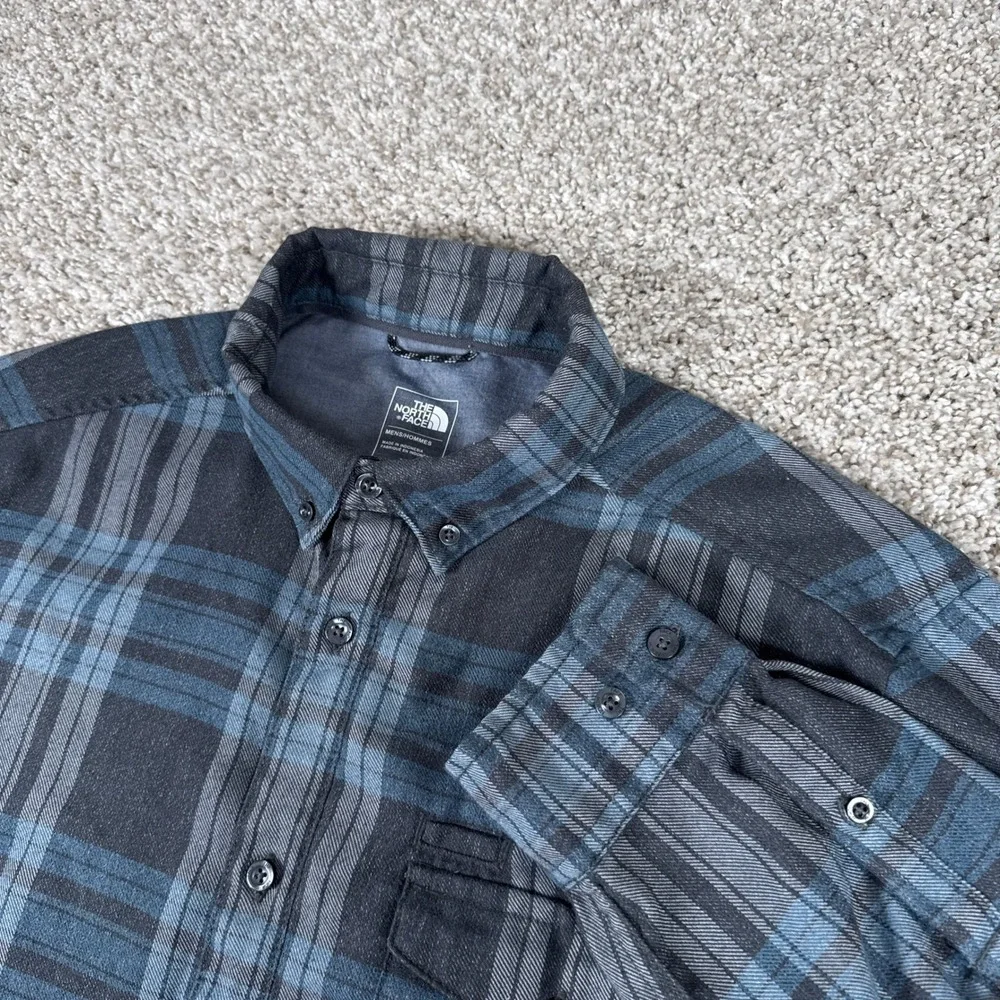 The North Face Shirt‎ Mens Large Blue Grey Plaid Button Down Long Sleeve